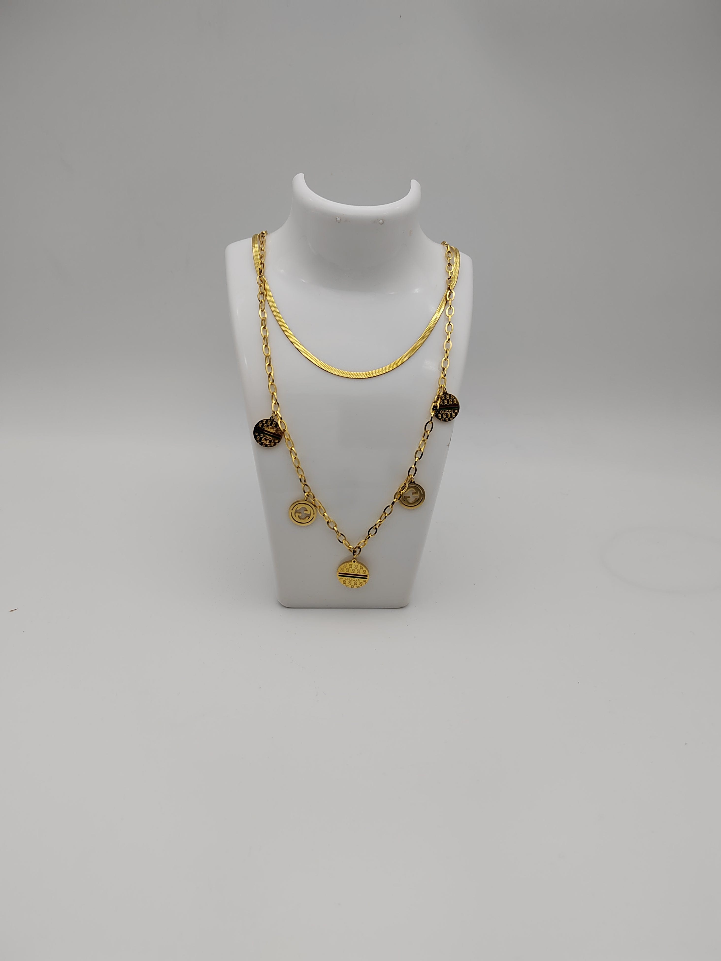 Outlet W&B Female Necklaces Double Stainless Steel Necklace With Gucci Circles (Golden)