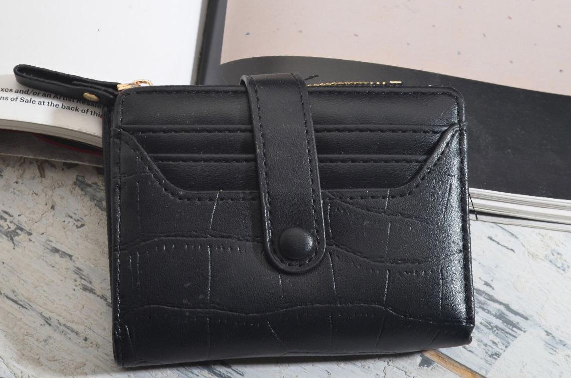 Outlet W&B Wallet Black Side Capsule Leather Women Wallet