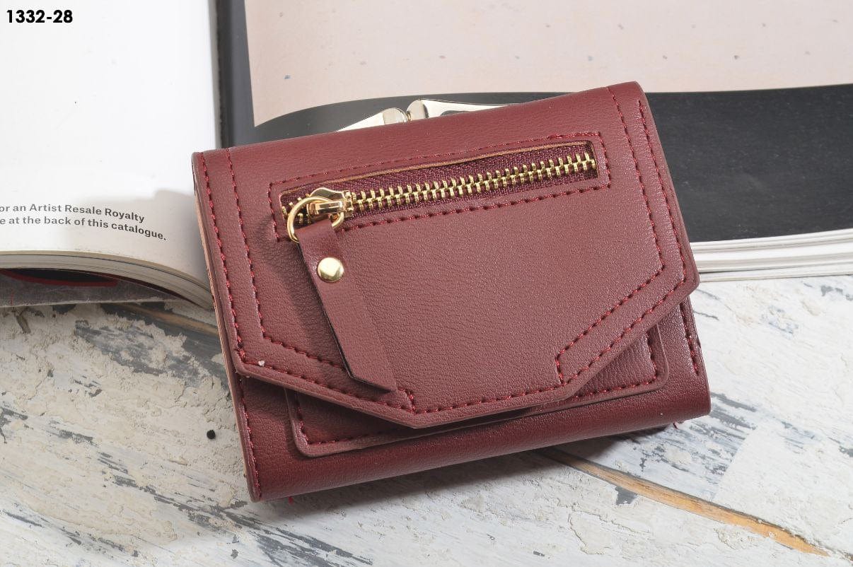 Outlet W&B Wallet Burgundy Leather & Metal Women Wallet