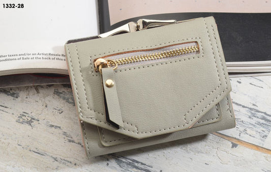 Outlet W&B Wallet Grey Leather & Metal Women Wallet