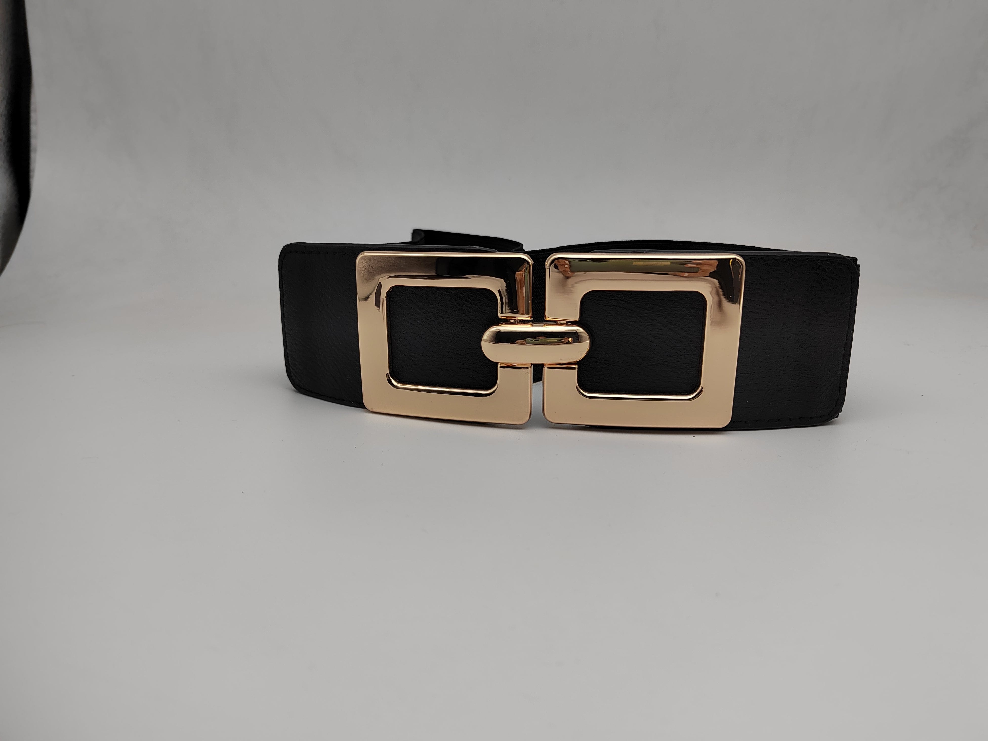 Outlet W&B Women Belts Women Belts - "2 linked squares" - Black x Gold
