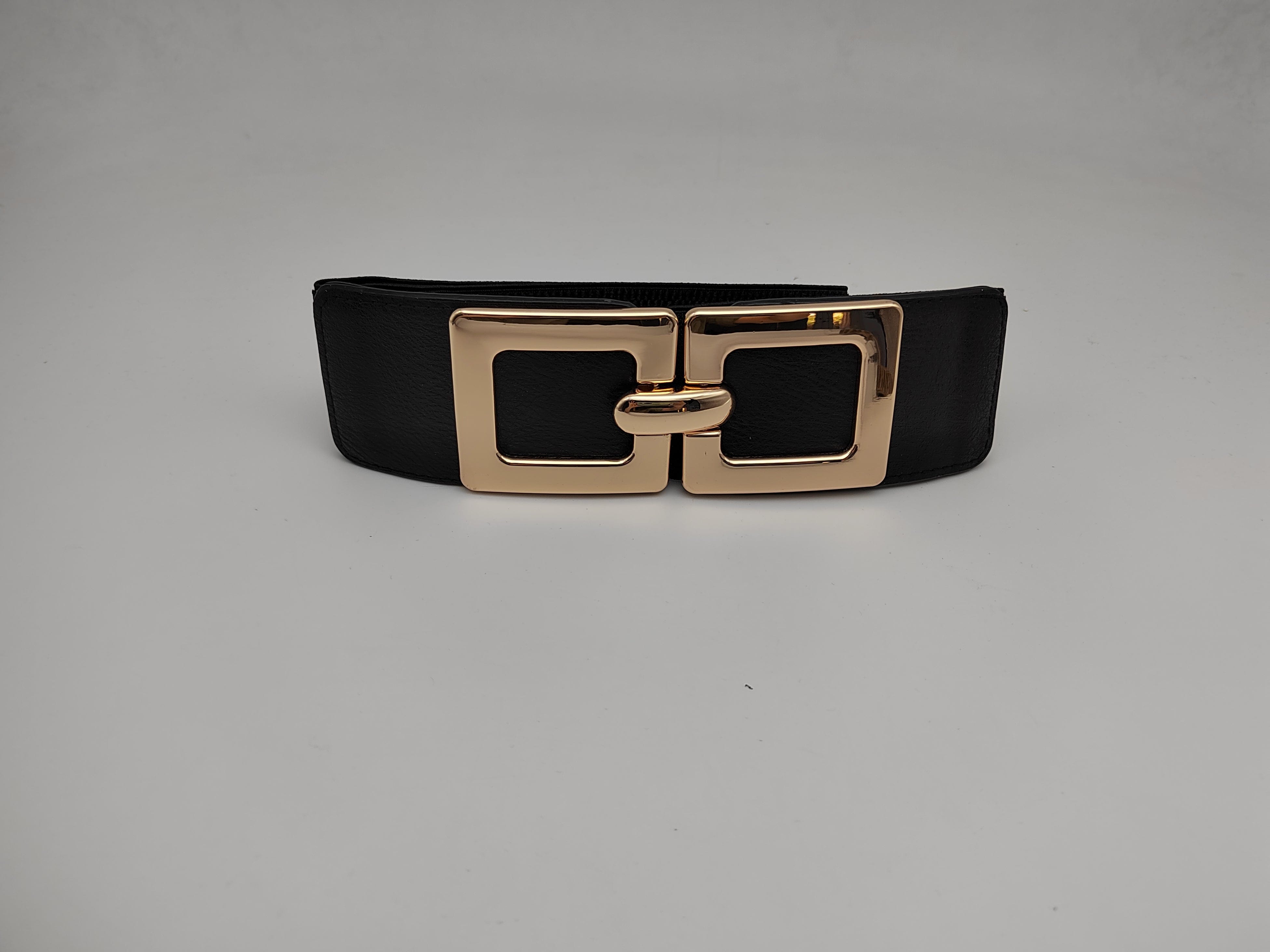 Outlet W&B Women Belts Women Belts - "2 linked squares" - Black x Gold