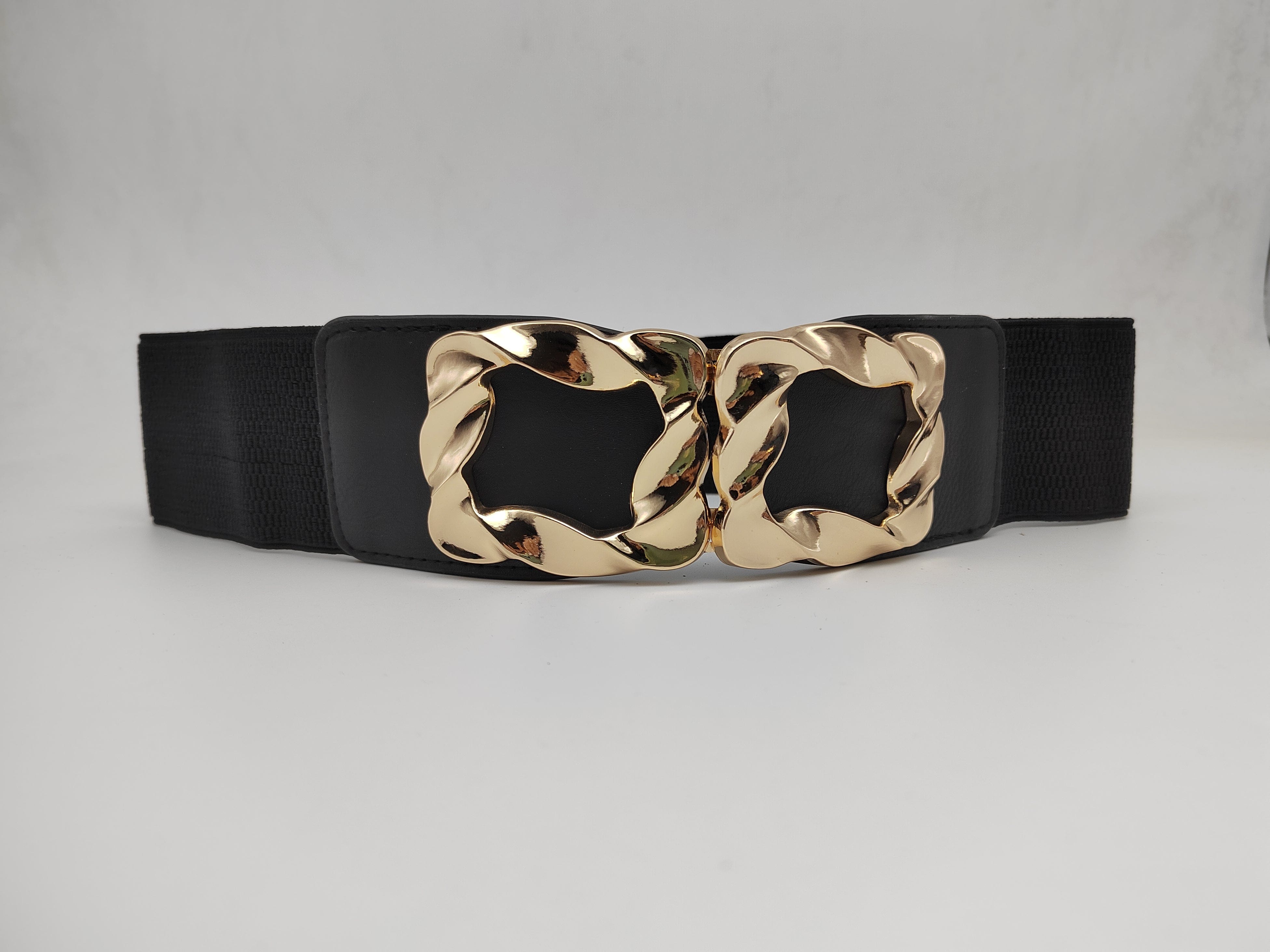 Outlet W&B Women Belts Women Belts - "2GoldenSquares" - Black