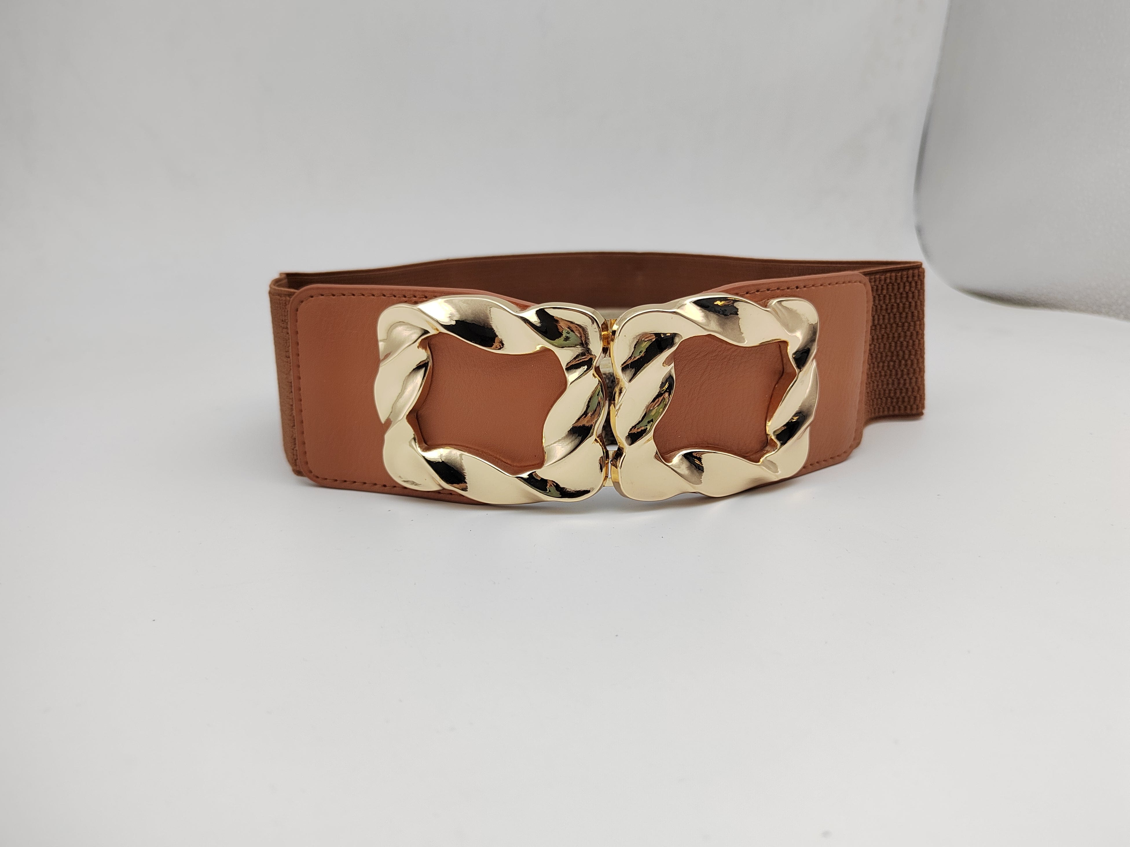 Outlet W&B Women Belts Women Belts - "2GoldenSquares" - Brown