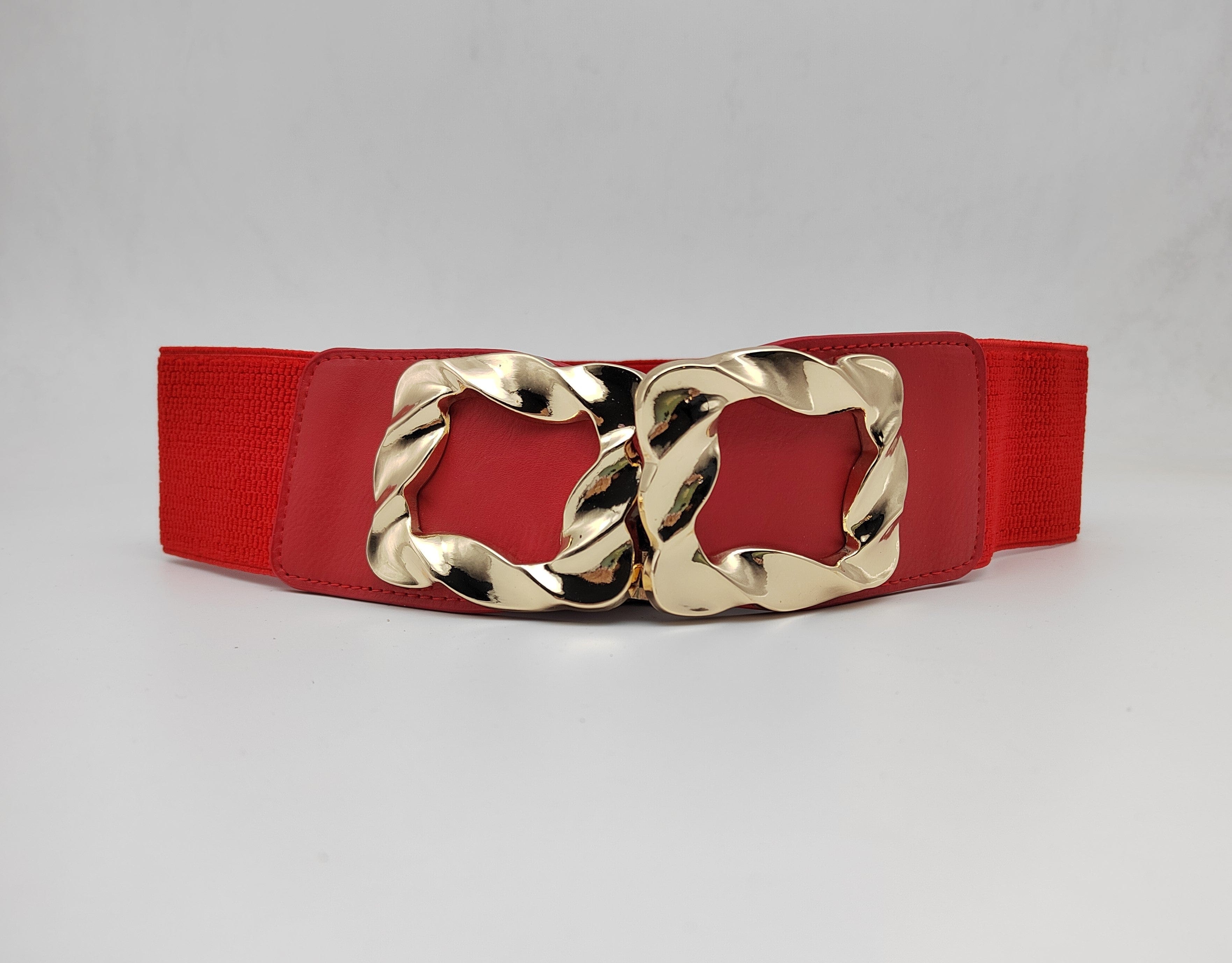 Outlet W&B Women Belts Women Belts - "2GoldenSquares" - Red