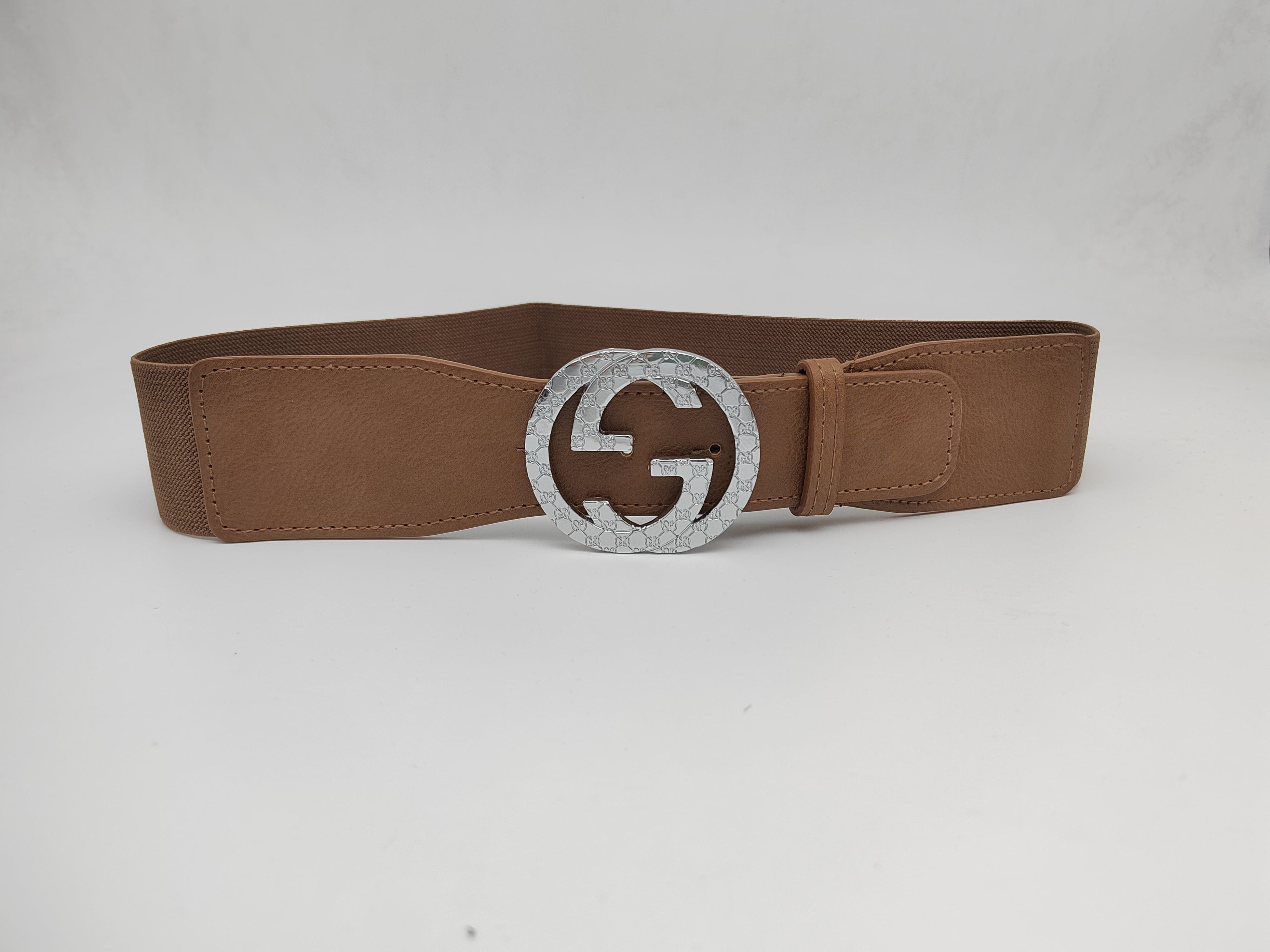 Outlet W&B Women Belts Women Belts - "2Gs" - Camel Brown x Silver