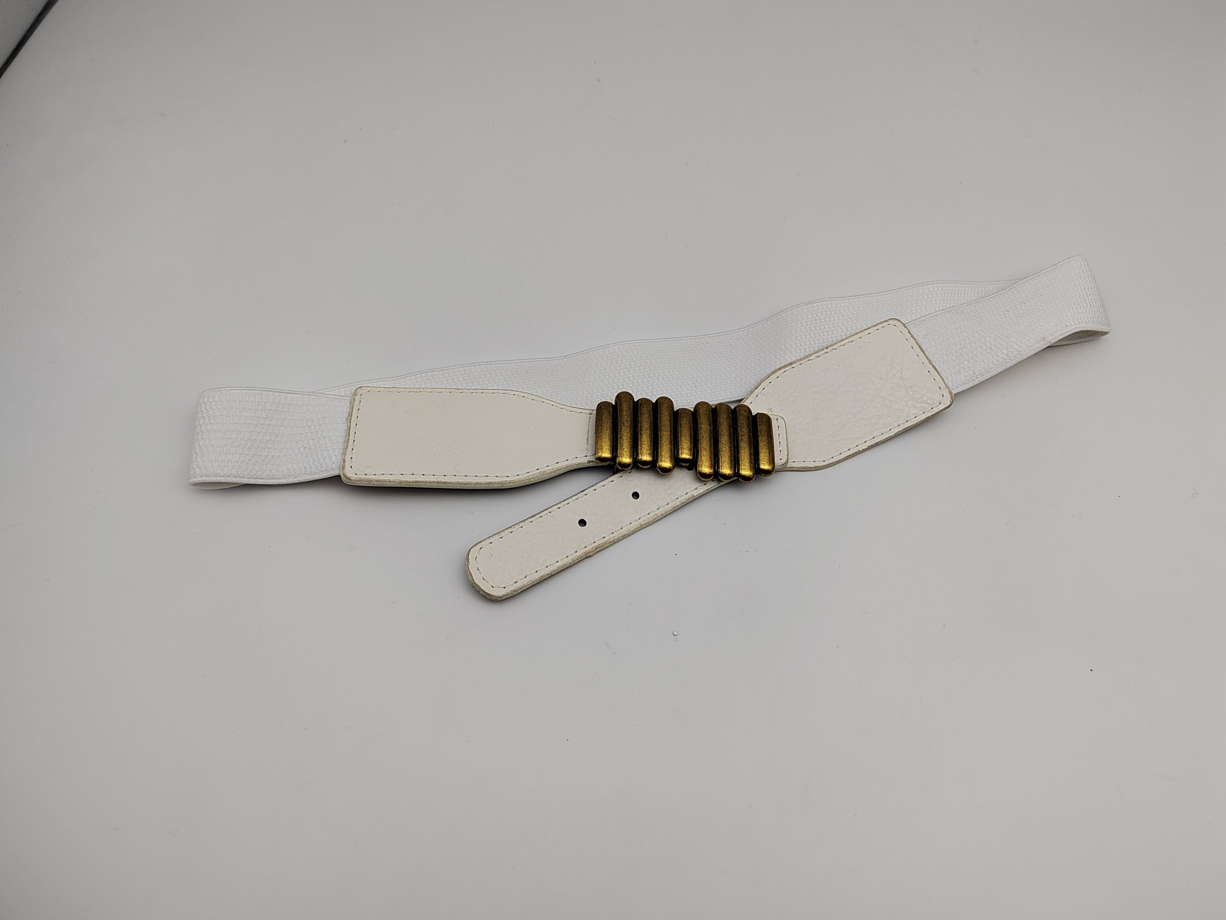 Outlet W&B Women Belts Women Belts - "waves strips" - White x Gold