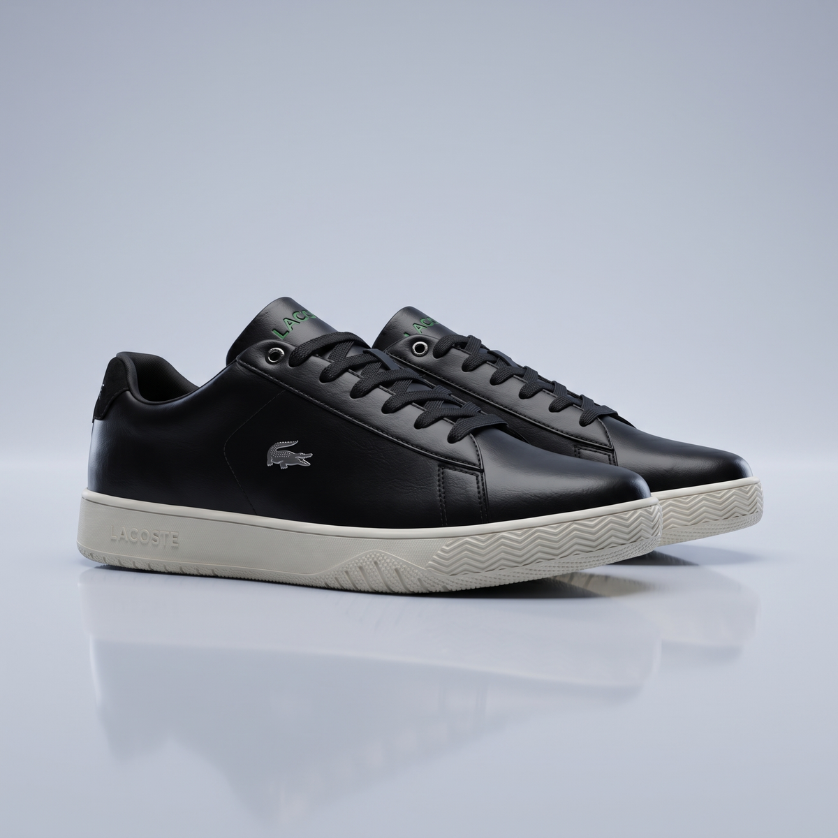Men Leather Lacoste Shoes (Black)