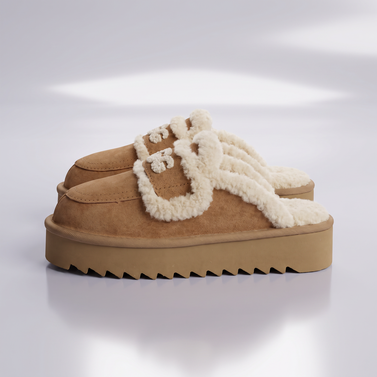 Erin Platform Scuff Shearling Slipper (Chestnut)
