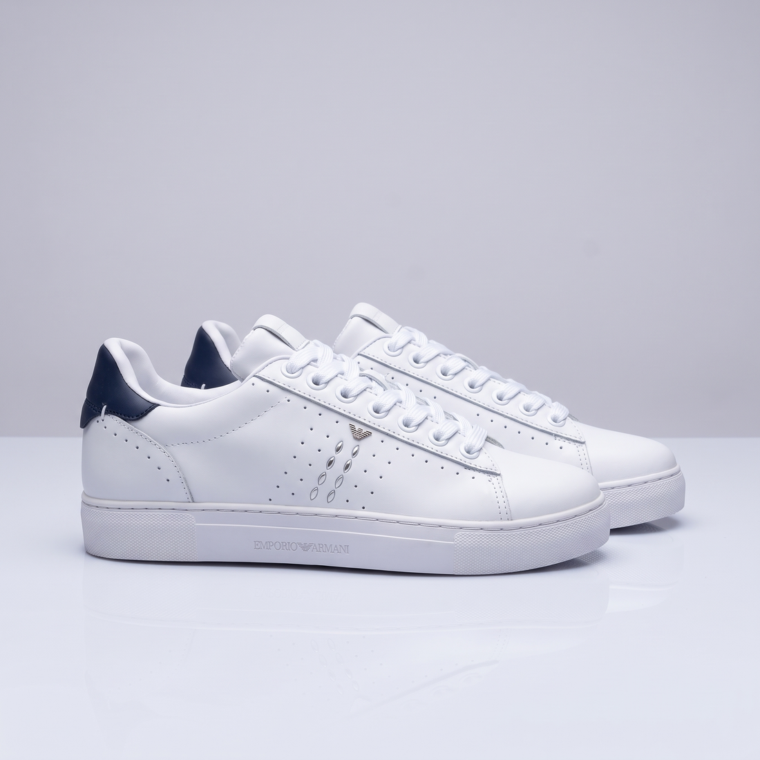 Men Leather Sneakers EM Flat (White*Blue)