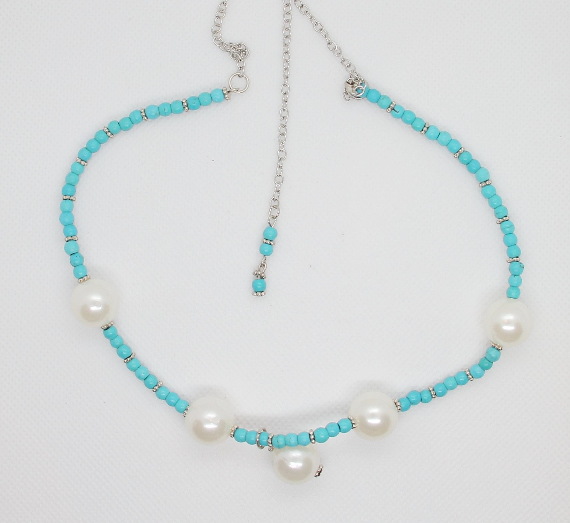 Spoofs Female Necklaces Small Marble Blue Necklace With White Stones