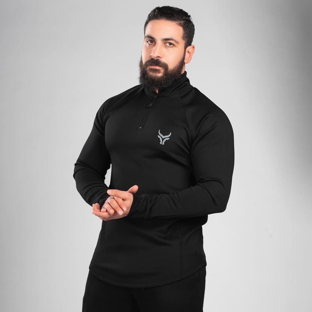 TAUR Men Sweatshirt TAUR Sleeved Quarter Zipper Top Black