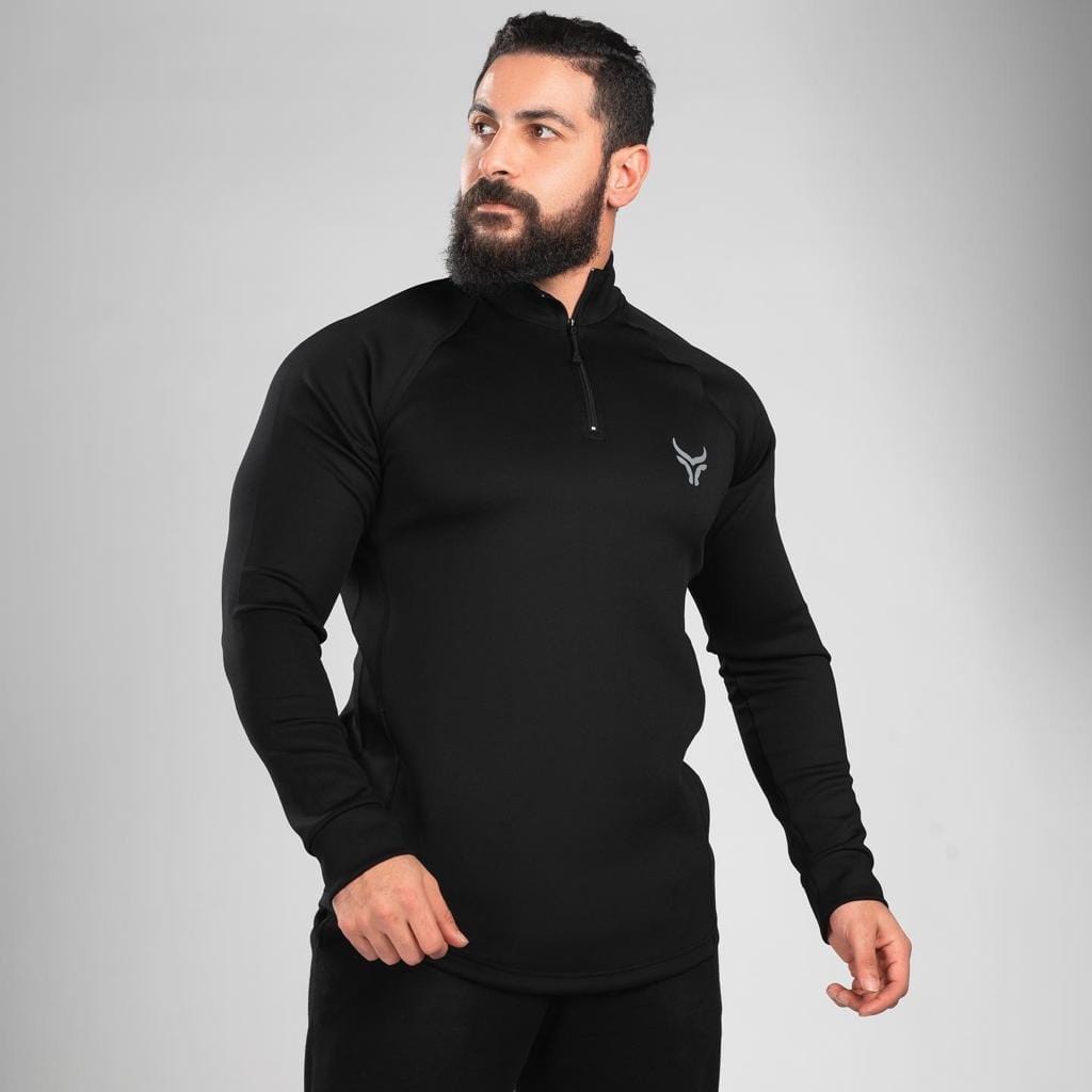 TAUR Men Sweatshirt TAUR Sleeved Quarter Zipper Top Black