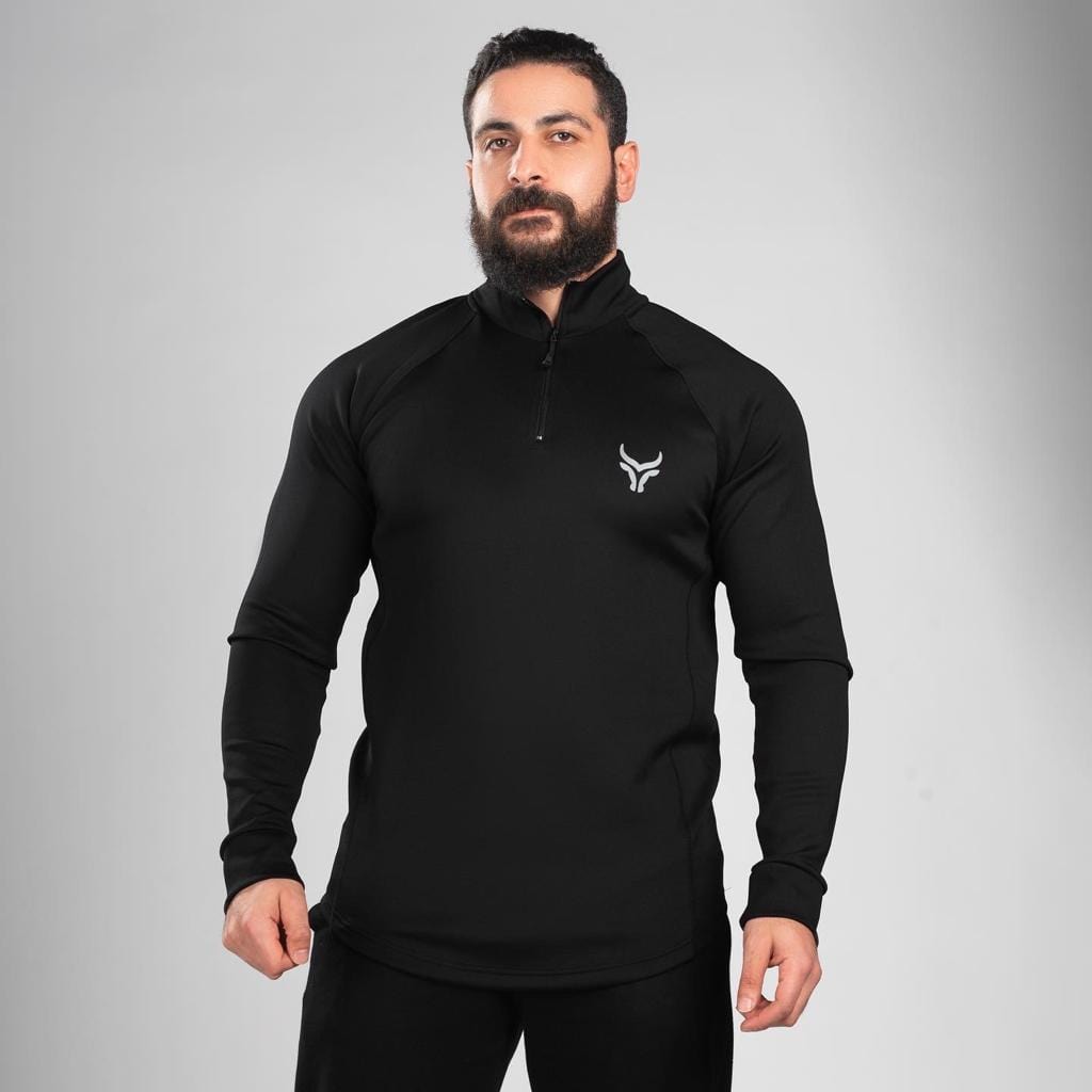 TAUR Men Sweatshirt TAUR Sleeved Quarter Zipper Top Black