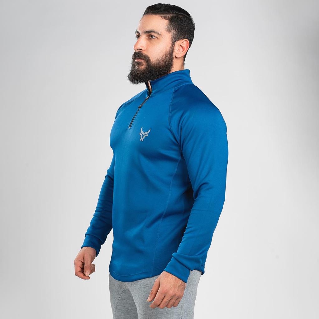 TAUR Men Sweatshirt TAUR Sleeved Quarter Zipper Top Blue