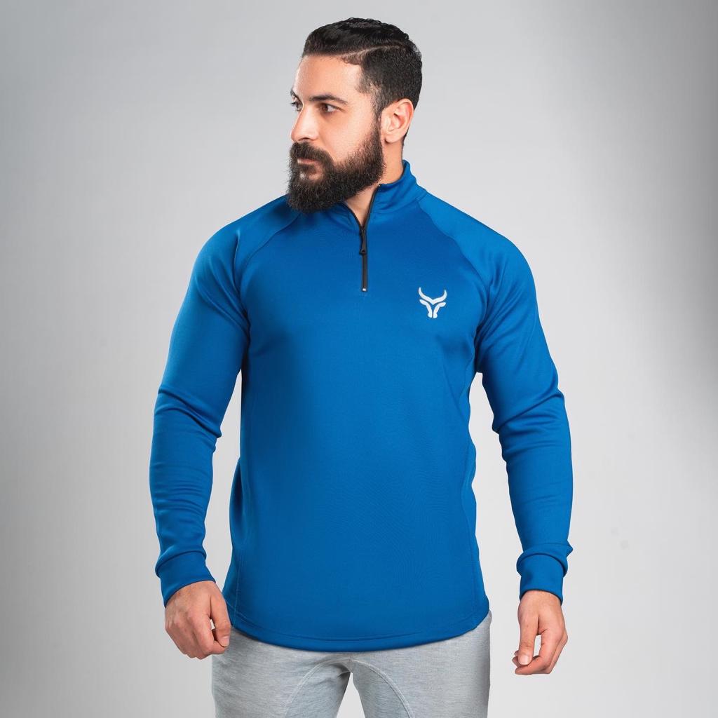 TAUR Men Sweatshirt TAUR Sleeved Quarter Zipper Top Blue