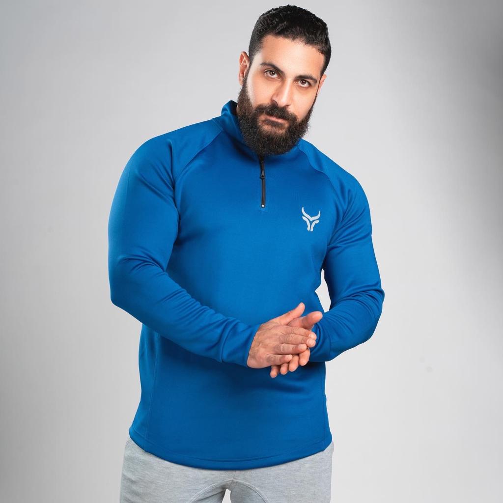 TAUR Men Sweatshirt TAUR Sleeved Quarter Zipper Top Blue