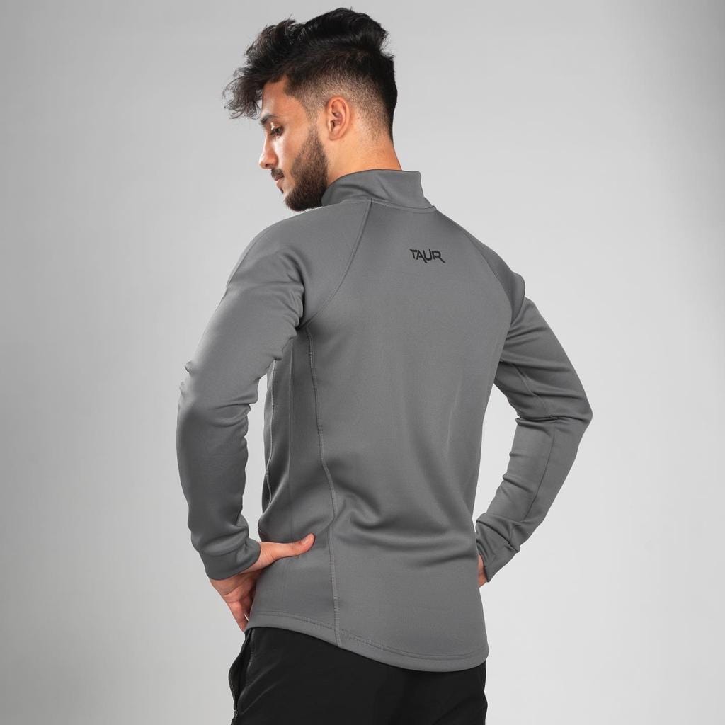 TAUR Men Sweatshirt TAUR Sleeved Quarter Zipper Top Grey