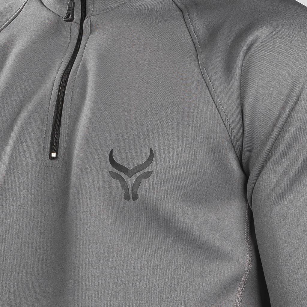 TAUR Men Sweatshirt TAUR Sleeved Quarter Zipper Top Grey