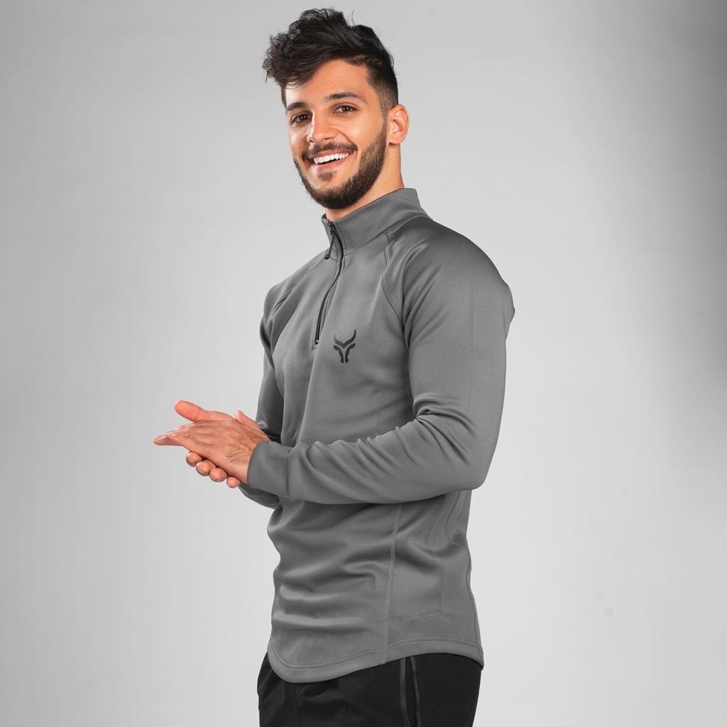 TAUR Men Sweatshirt TAUR Sleeved Quarter Zipper Top Grey