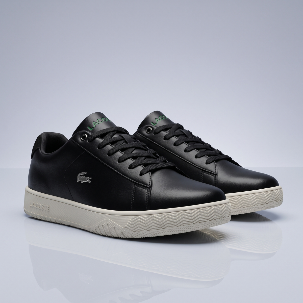 Men Leather Lacoste Shoes (Black)