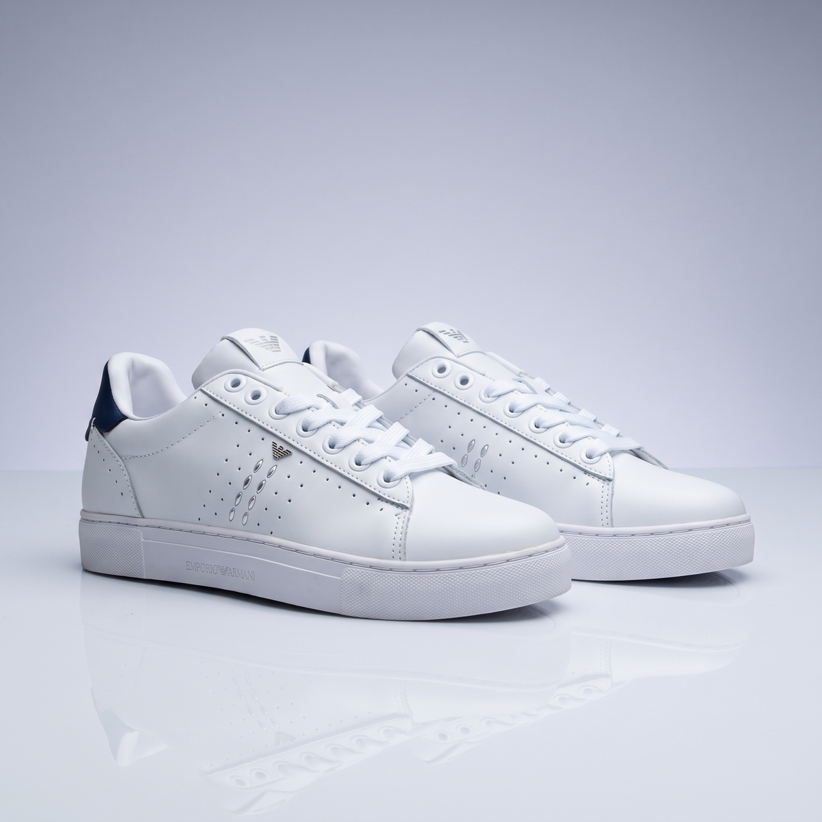 Men Leather Sneakers EM Flat (White*Blue)