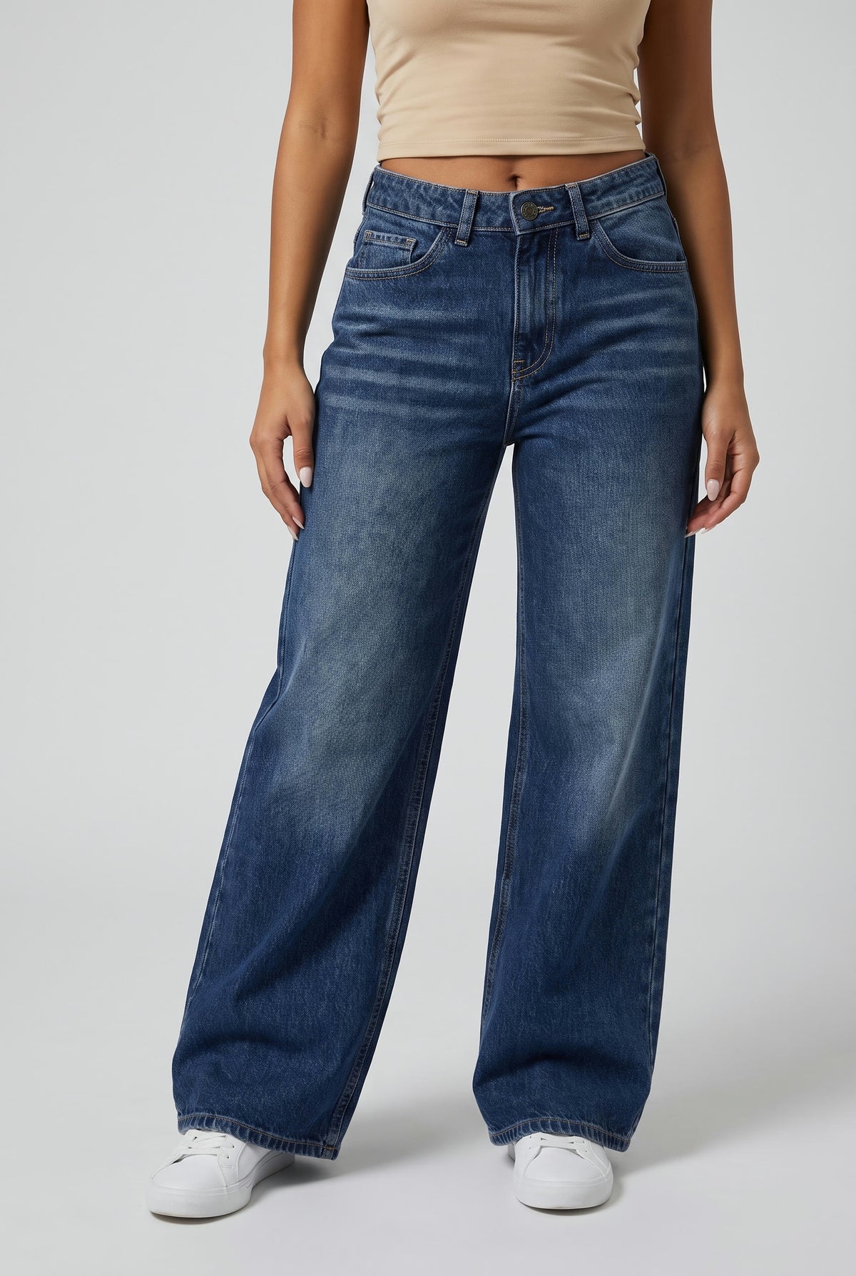 Women Wide Leg Jeans (Dark Blue)