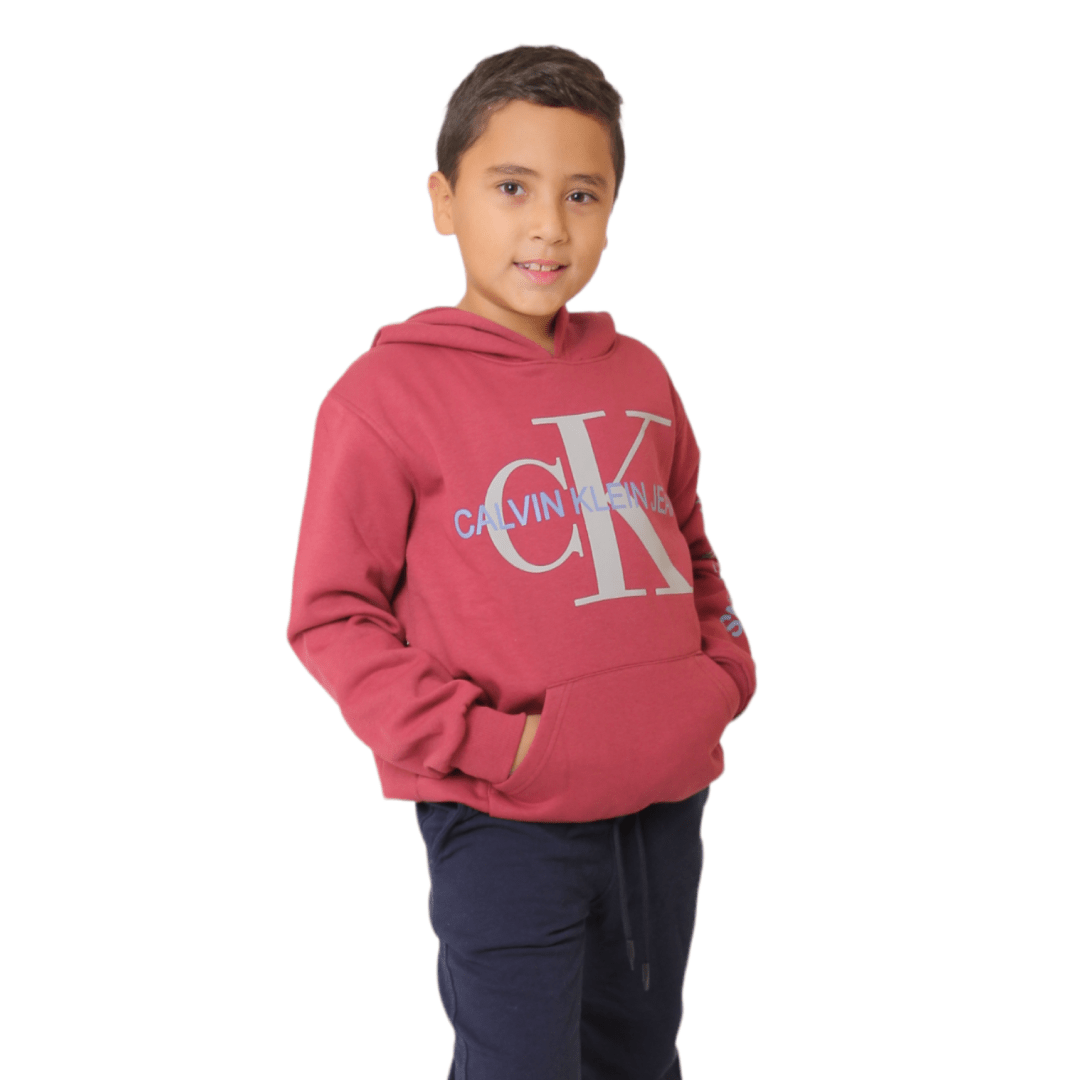 Winter23_KIDS Kids Pajama CK Sweatshirt With Hoodie - Burgundy