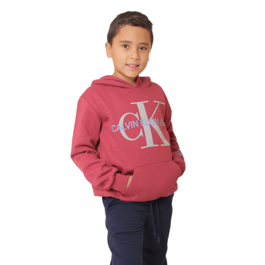 Winter23_KIDS Kids Pajama CK Sweatshirt With Hoodie - Burgundy