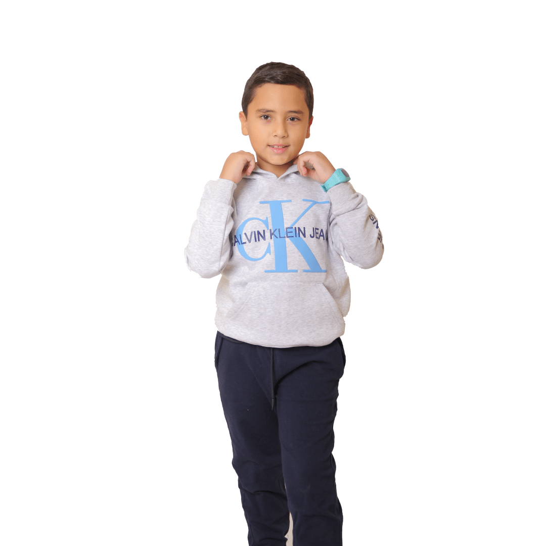 Winter23_KIDS Kids Pajama CK Sweatshirt With Hoodie - Grey