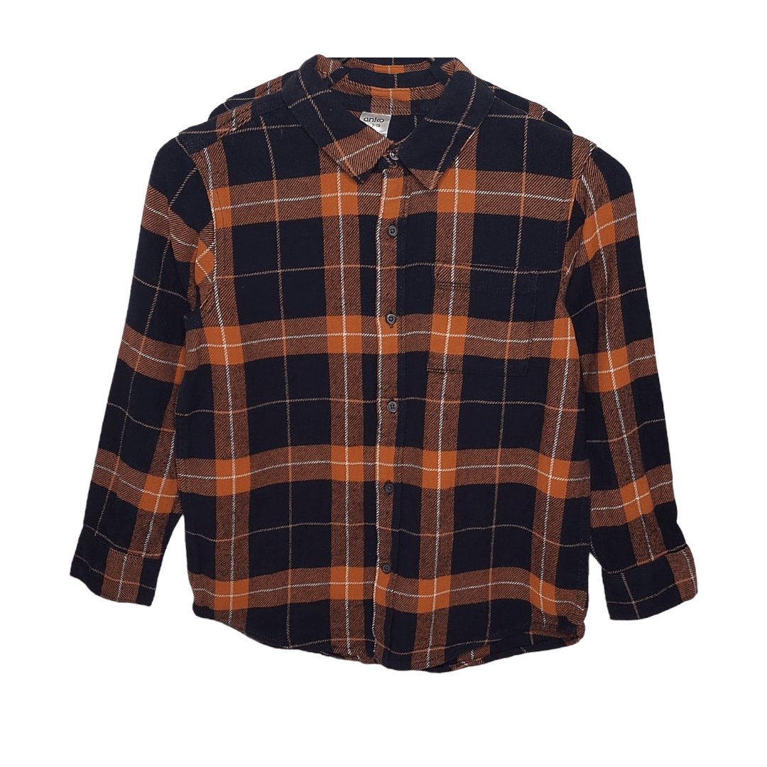 Winter23_KIDS Kids Shirts Kids Long Sleeves - Wool Shirt - Brown x Dark Blue