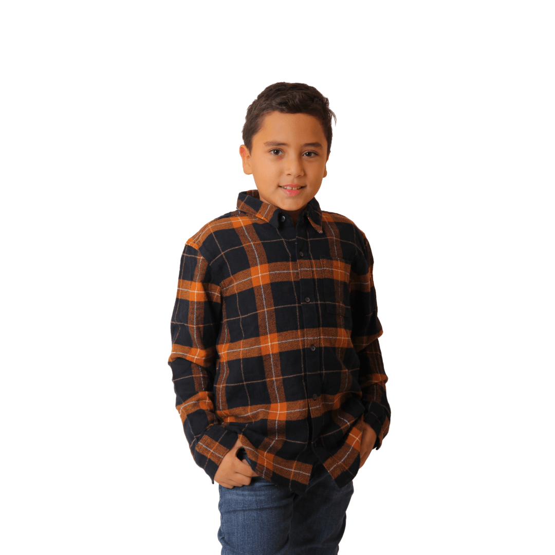 Winter23_KIDS Kids Shirts Kids Long Sleeves - Wool Shirt - Brown x Dark Blue