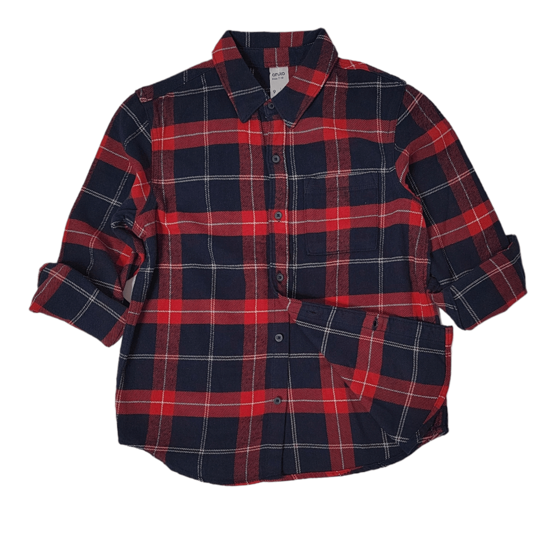 Winter23_KIDS Kids Shirts Kids Long Sleeves - Wool Shirt - Red x Dark Blue