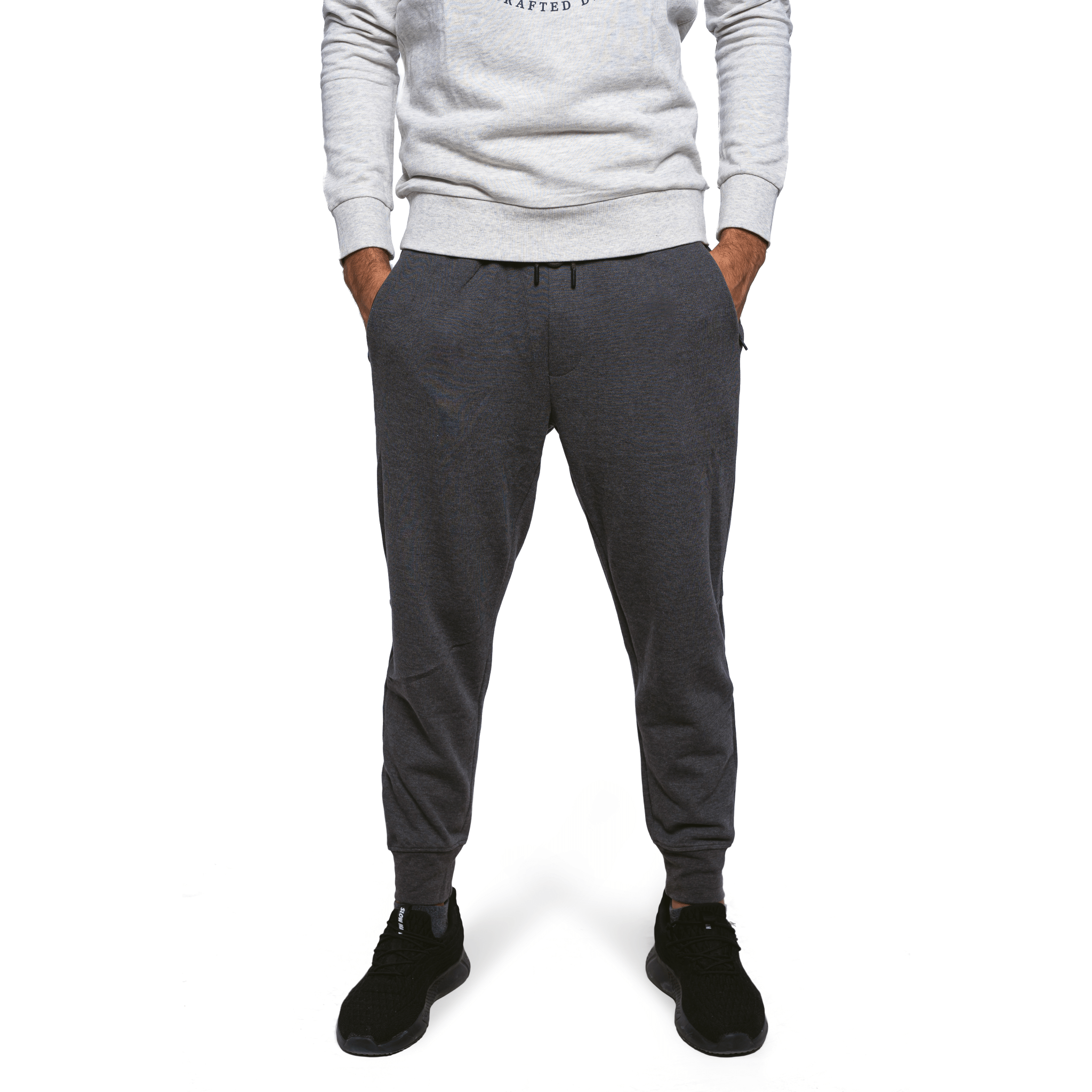 Winter23_MEN Men Pants Men (Cotton) Sweatpants (slim-fit) - Grey