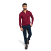 Winter23_MEN Men Pullover Half-Zip Pullover Sweater - Burgundy