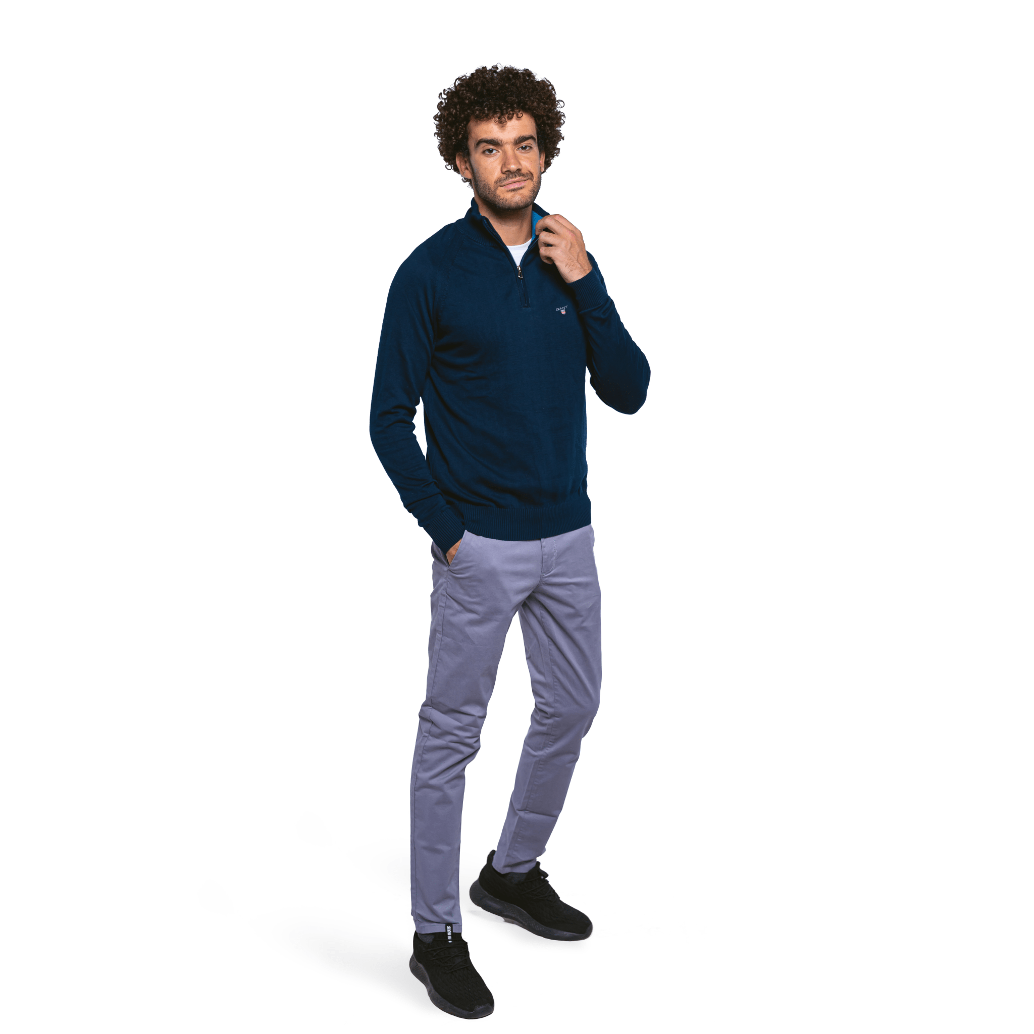 Winter23_MEN Men Pullover Half-Zip Pullover Sweater - Dark Blue