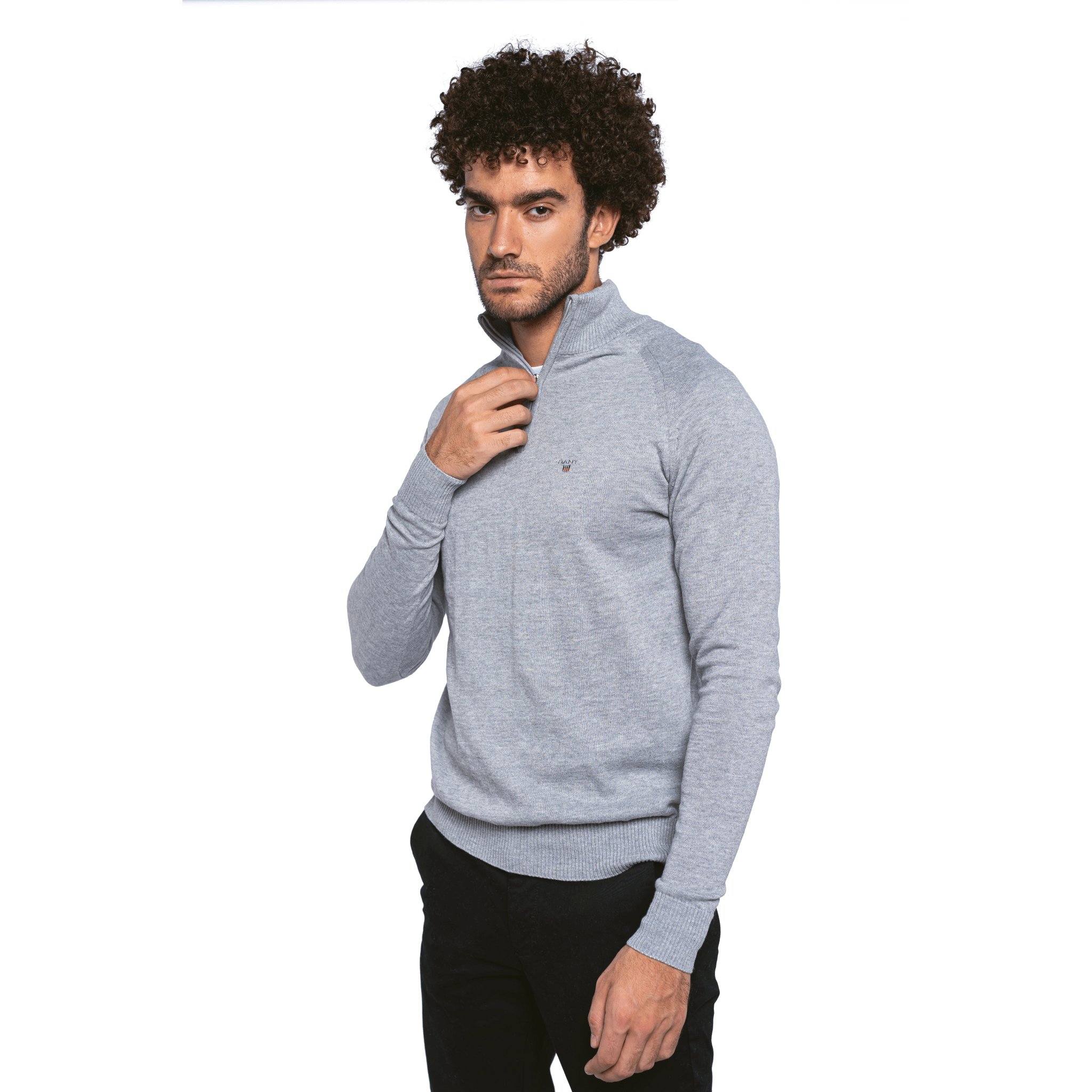 Winter23_MEN Men Pullover Half-Zip Pullover Sweater - Grey