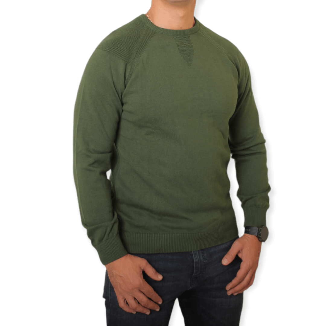 Winter23_MEN Men Pullover Men Basic Cotton Pullover - Oil Green