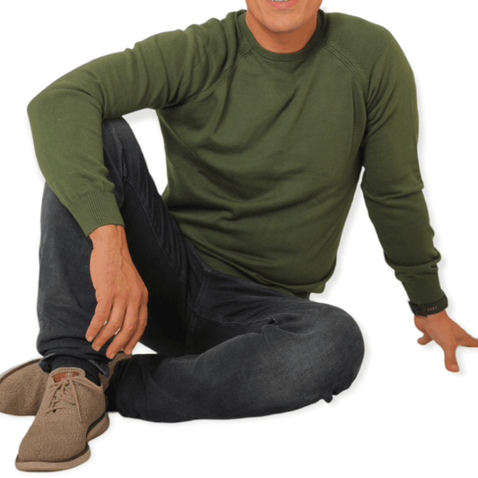 Winter23_MEN Men Pullover Men Basic Cotton Pullover - Oil Green