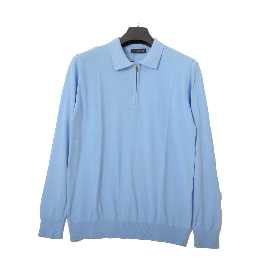 Winter23_MEN Men Pullover WOOL AND CASHMERE MOCK NECK SWEATER - BLUE