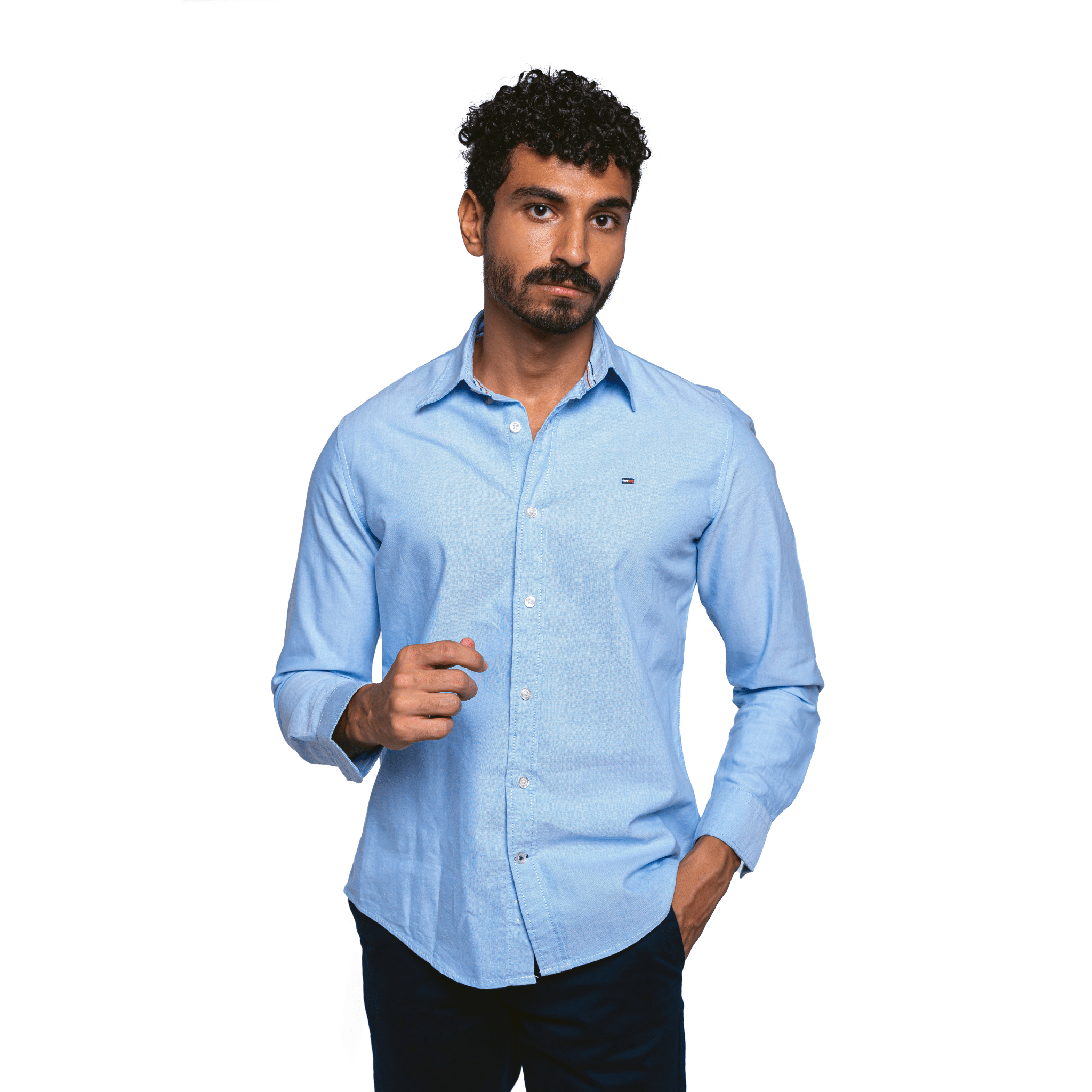 Winter23_MEN Men Shirt Long Sleeve TH Men Shirt  -- Blue Jeans