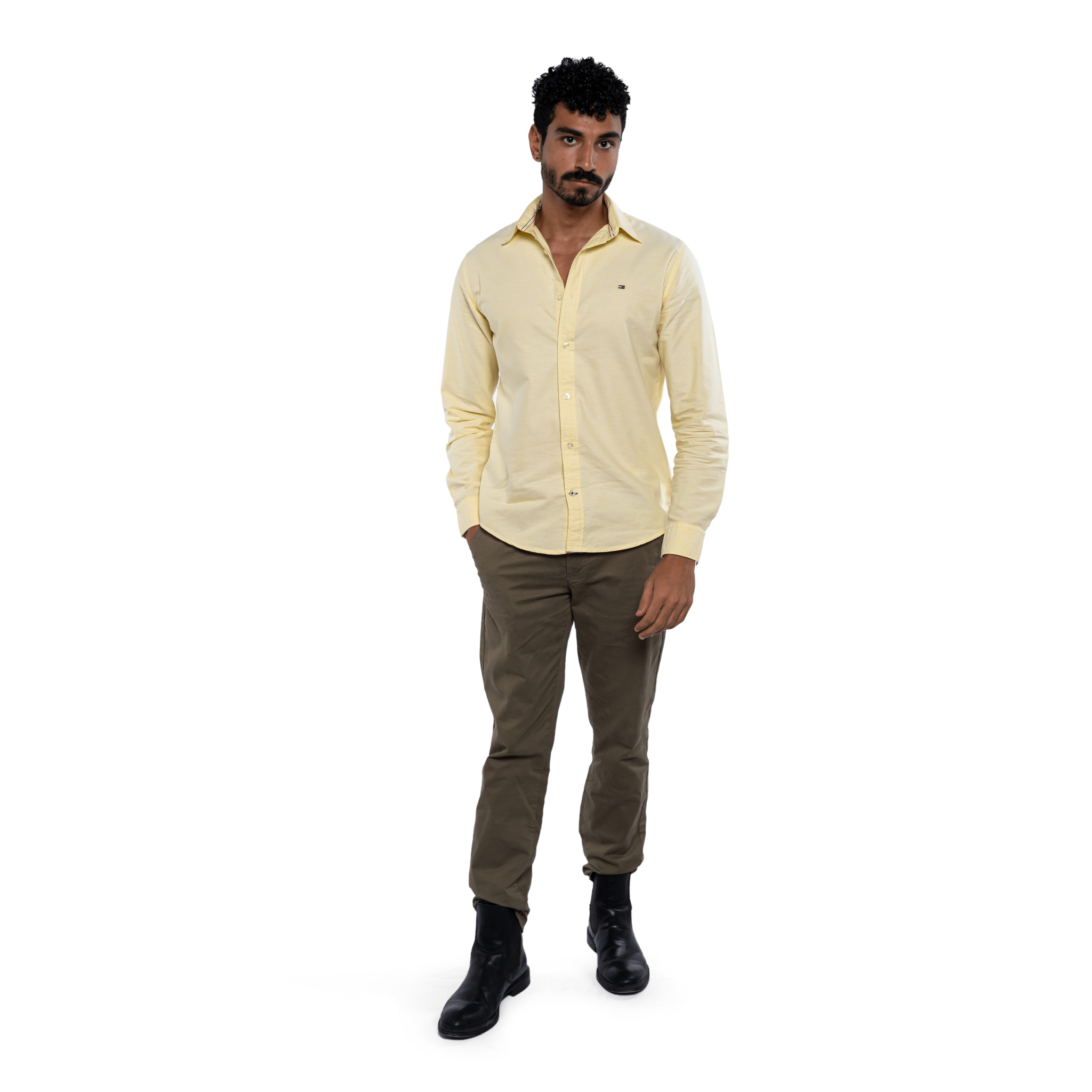 Winter23_MEN Men Shirt Long Sleeve TH Men Shirt  -- Yellow