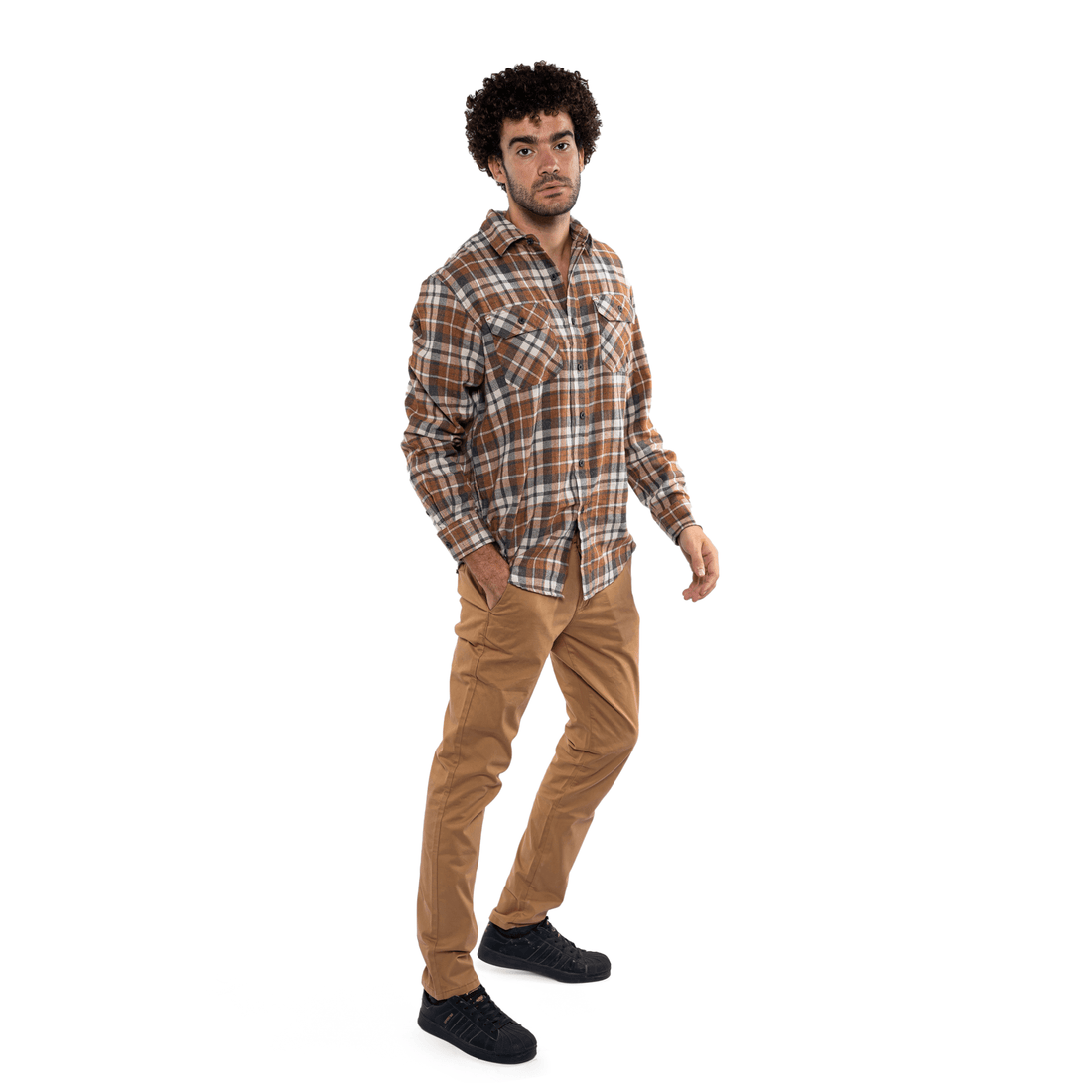 Winter23_MEN Men Shirt Men (cotton + polyester) OverSized Shirt - Coffee x Beige