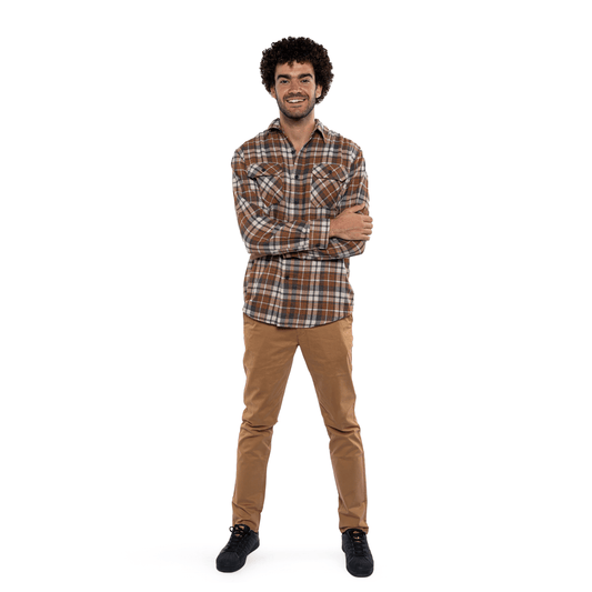 Winter23_MEN Men Shirt Men (cotton + polyester) OverSized Shirt - Coffee x Beige