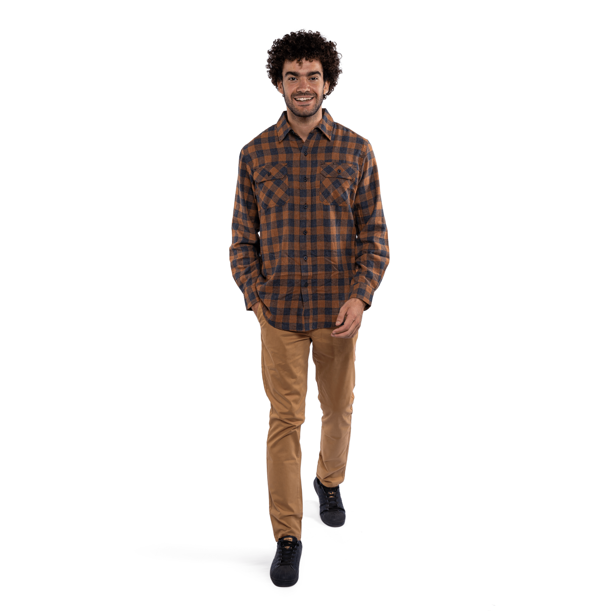 Winter23_MEN Men Shirt Men (cotton + polyester) OverSized Shirt - Coffee x Black