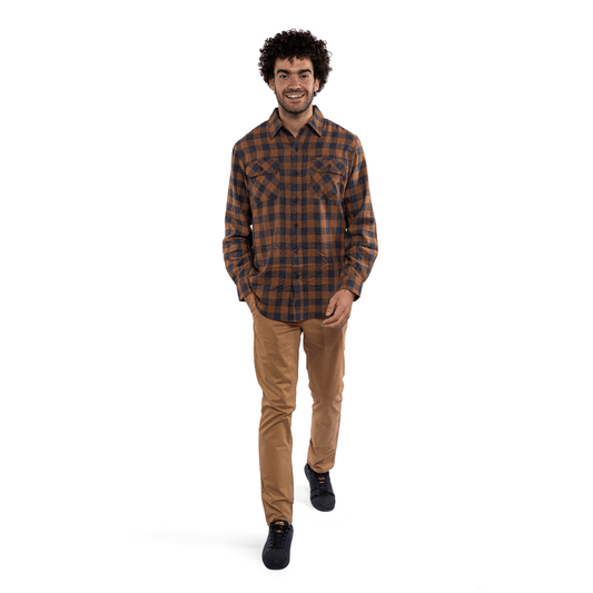 Winter23_MEN Men Shirt Men (cotton + polyester) OverSized Shirt - Coffee x Black