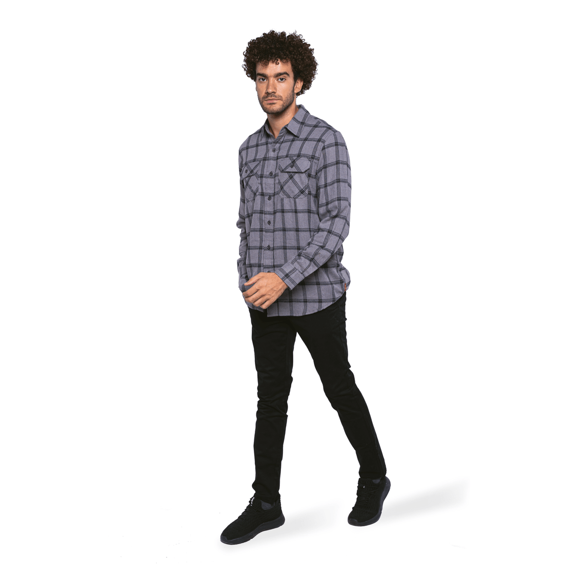 Winter23_MEN Men Shirt Men (cotton + polyester) OverSized Shirt - Grey x Black