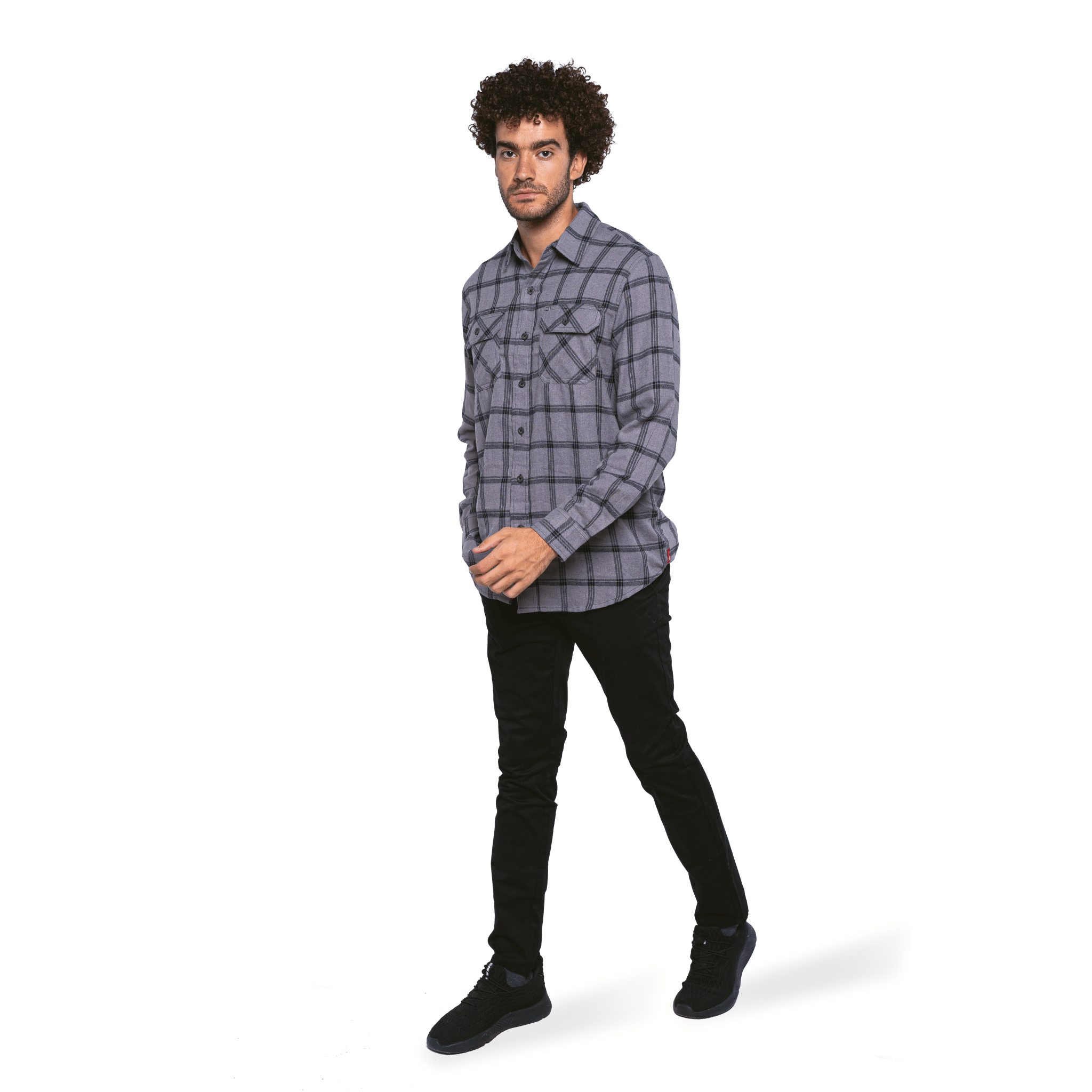 Winter23_MEN Men Shirt Men (cotton + polyester) OverSized Shirt - Grey x Black