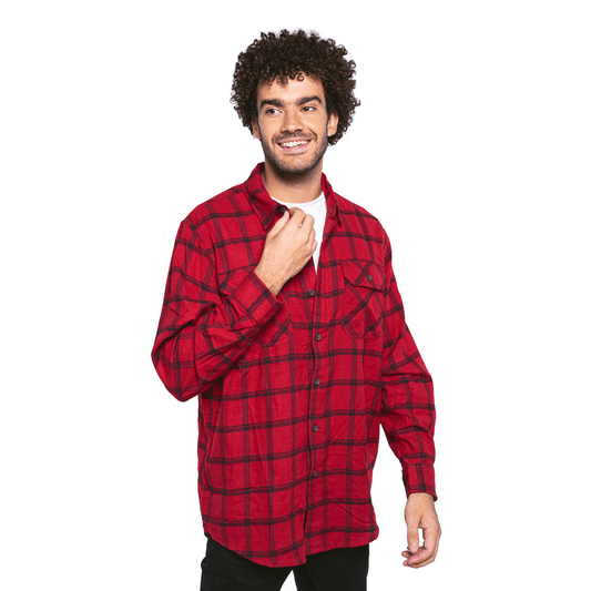 Winter23_MEN Men Shirt Men (cotton + polyester) OverSized Shirt - Red x Black
