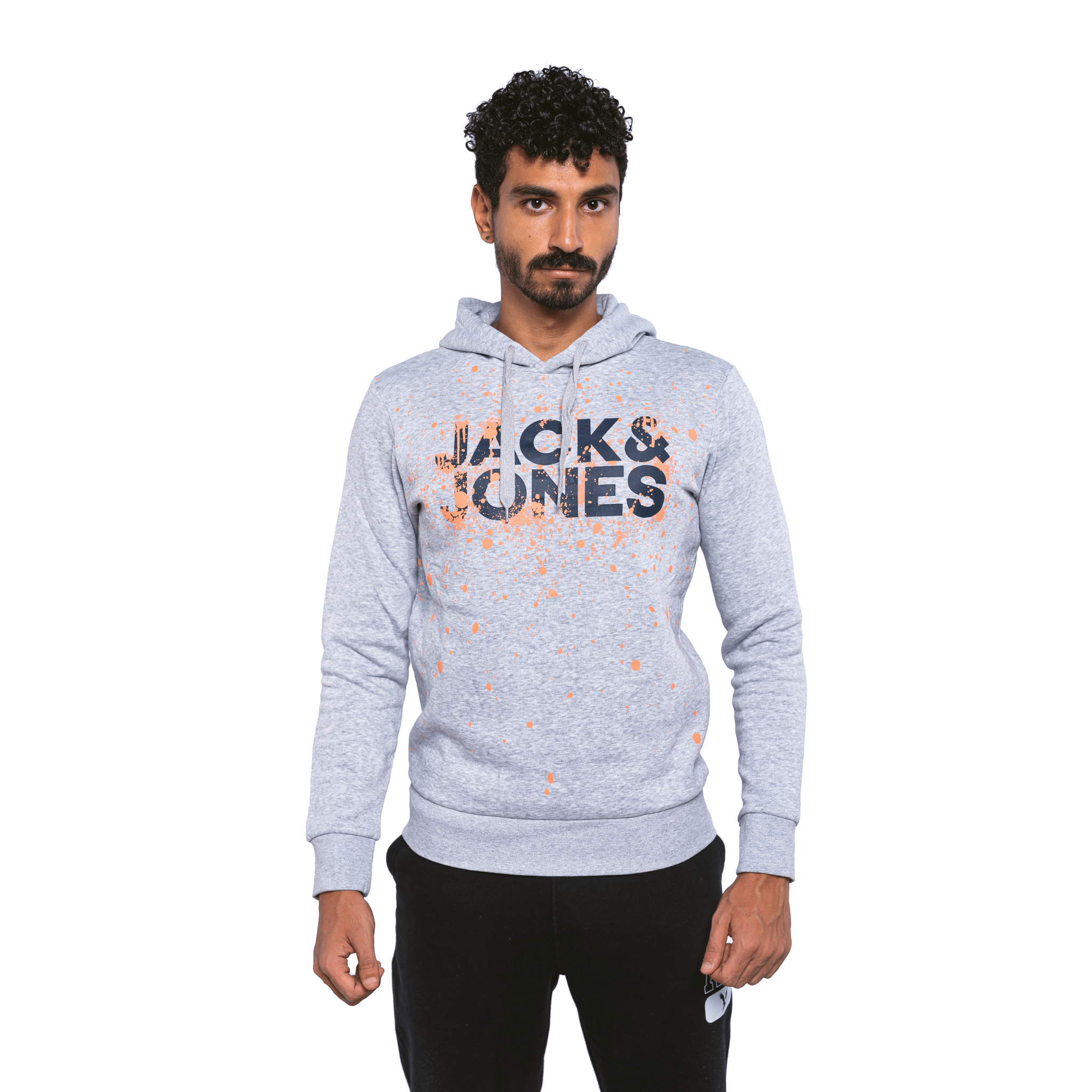 Winter23_MEN Men Sweatshirt Men Sweatshirt - Grey (black font / orange color)